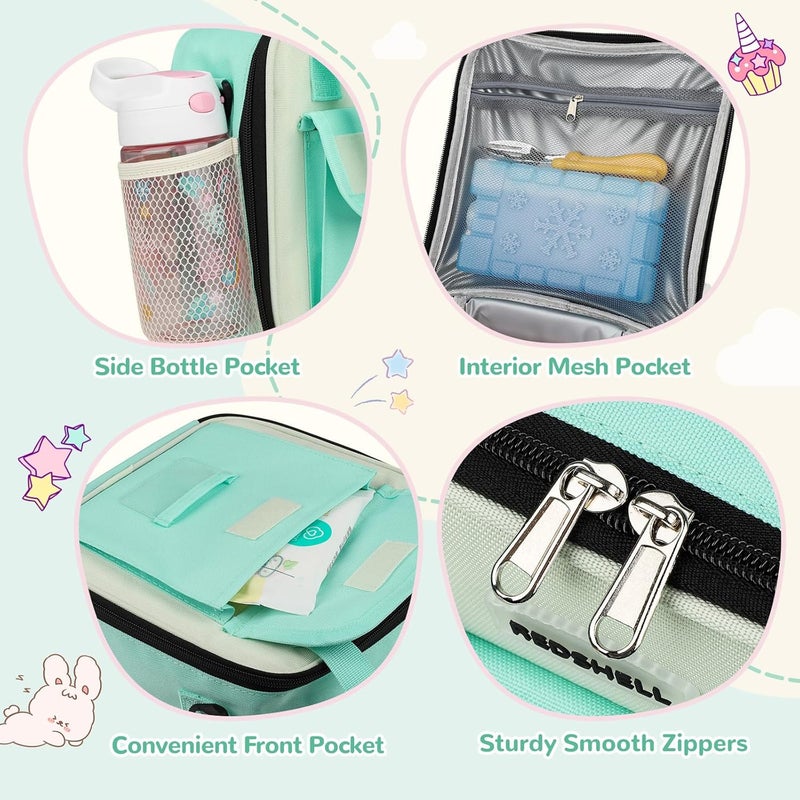 REDSHELL Tactical Lunch Box Kids, Large Insulated Lunch Bag for Girls, Cooler Lunchbag, Square Toddler Lunchbox, Back to School Daycare Lunch Tote Pail with Water Bottle Holder Shoulder Strap, Green - Image 5